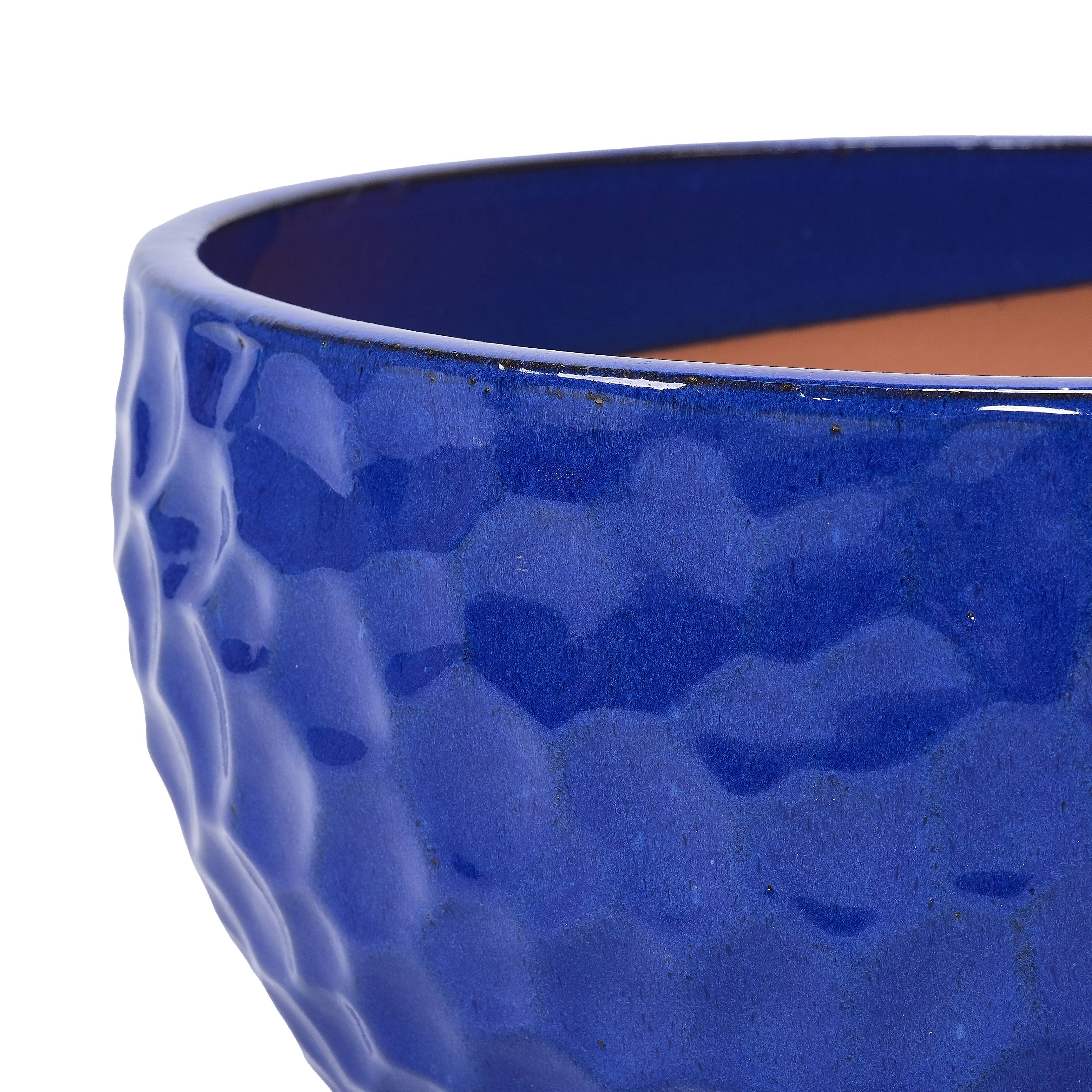 Lot de 3 Pots de Fleurs en Céramique Intérieur Extérieur Texturé Bleu Cobalt - ComfortXL Outdoor Living - Image 5
