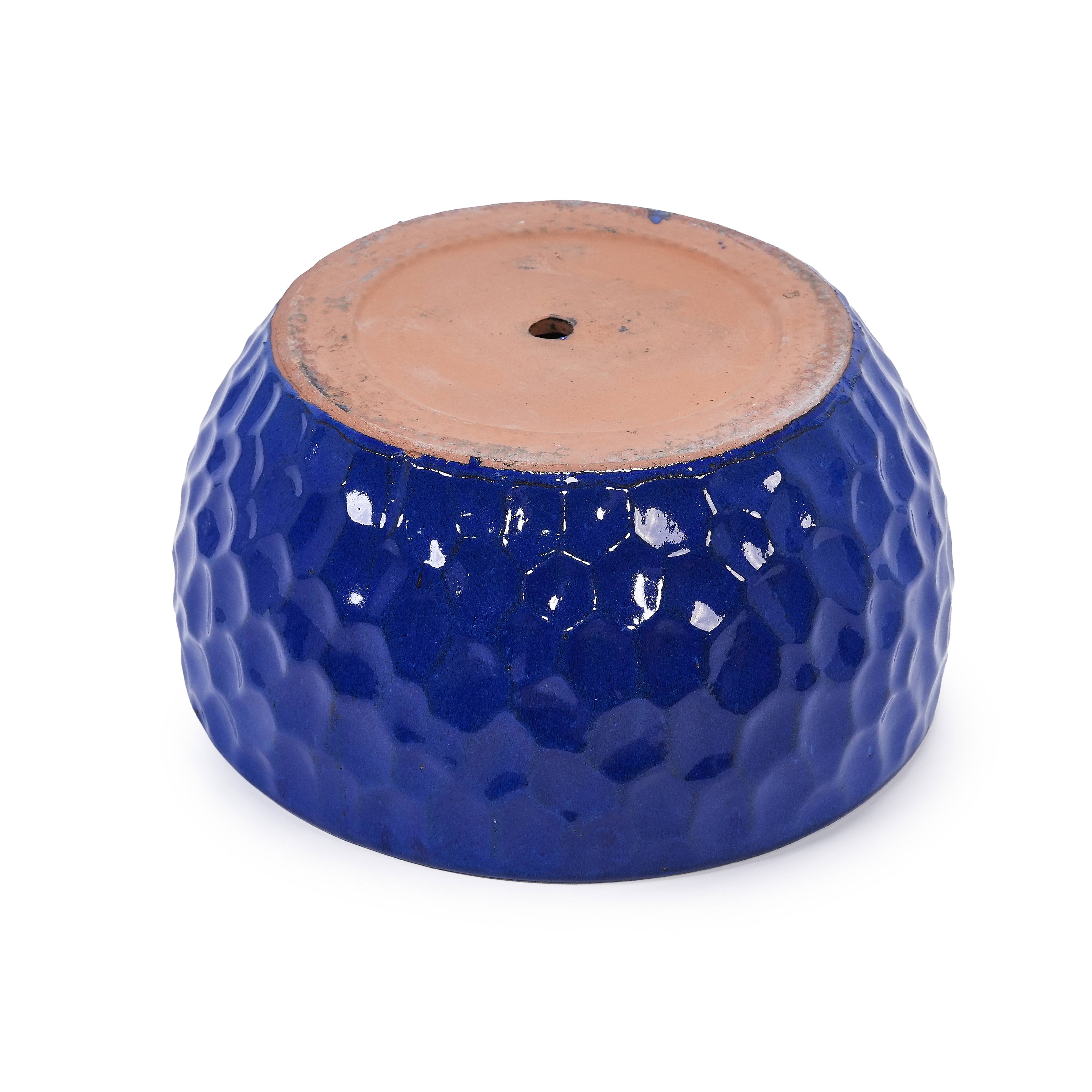 Lot de 3 Pots de Fleurs en Céramique Intérieur Extérieur Texturé Bleu Cobalt - ComfortXL Outdoor Living - Image 7
