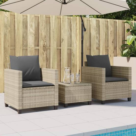 Ensemble de bistro 3 pcs | Mobilier d'extérieur et coussins gris clair résine tressée Maison Chic - Image 3