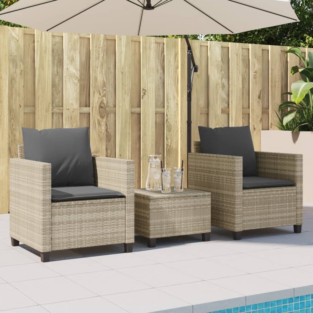 Ensemble de bistro 3 pcs | Mobilier d'extérieur et coussins gris clair résine tressée Maison Chic - Image 3