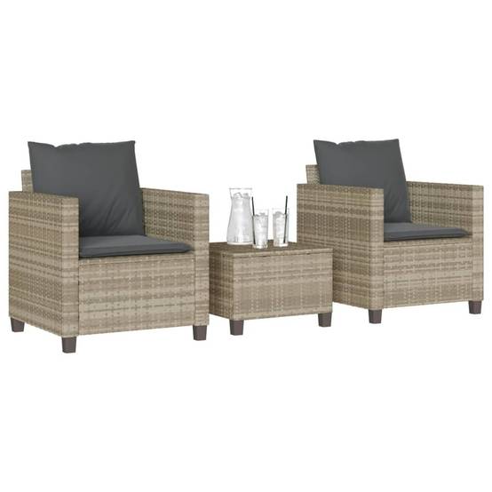 Ensemble de bistro 3 pcs | Mobilier d'extérieur et coussins gris clair résine tressée Maison Chic - Image 2