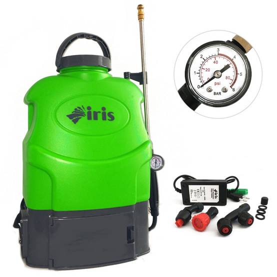Pulvérisateur Electrique à Batterie 16L Batterie lithium 12V 8 Ah Chargeur + 3 buses + Manomètre IRIS GARDEN - Image 1