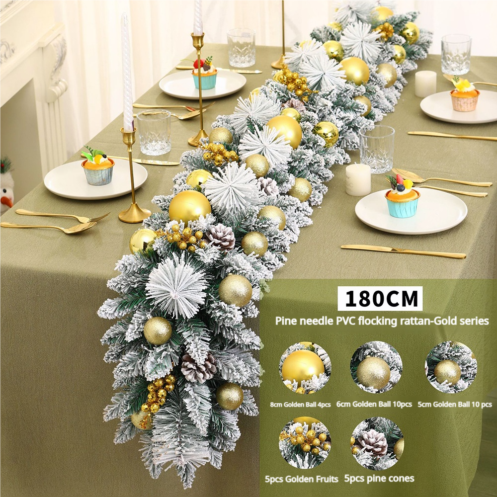 Guirlande de Noël 180 cm, décoration de Noël, vigne de fleurs artificielles de Noël avec accessoires, couronne de Noël, guirlande de Noël cryptée - Image 2