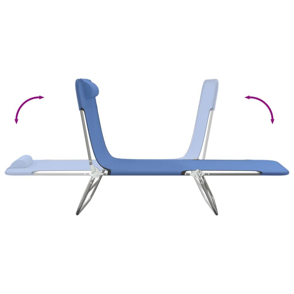 Maison Chic - Lot de 2 Bain de soleil pliables - Transats - Chaises longues bleu textilène et acier - MEUBLE PRO - Image 7