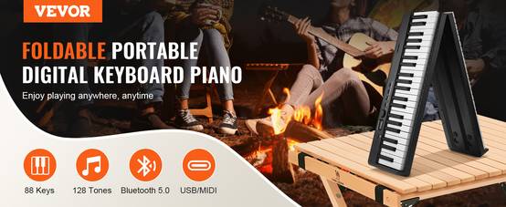 VEVOR Clavier Piano Pliable 88 Touches, Bluetooth/MIDI, Portable, Touches Sensibles, Rechargeable. - Image 9