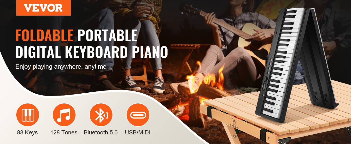 VEVOR Clavier Piano Pliable 88 Touches, Bluetooth/MIDI, Portable, Touches Sensibles, Rechargeable. - Image 9