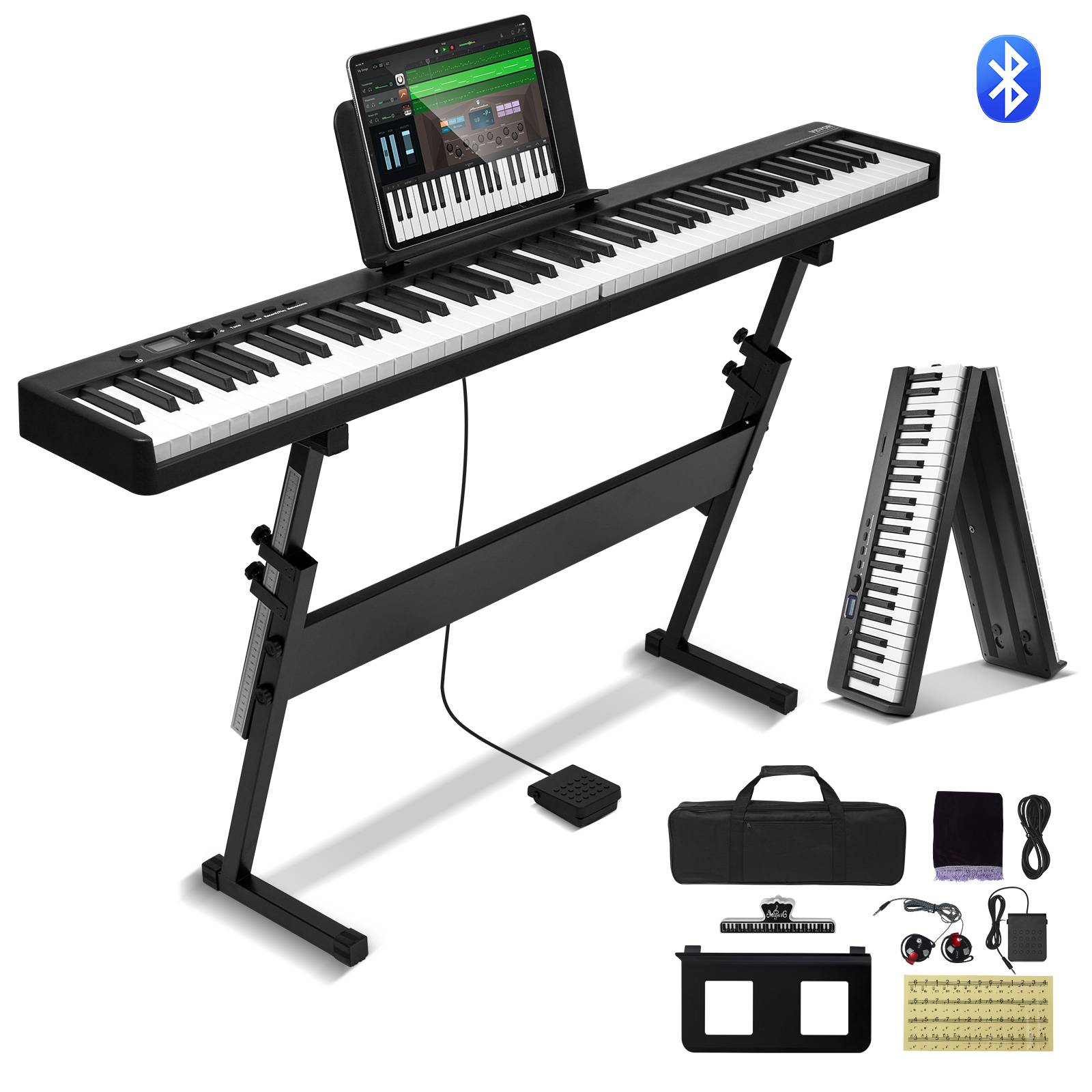 VEVOR Clavier Piano Pliable 88 Touches, Bluetooth/MIDI, Portable, Touches Sensibles, Rechargeable. - Image 1