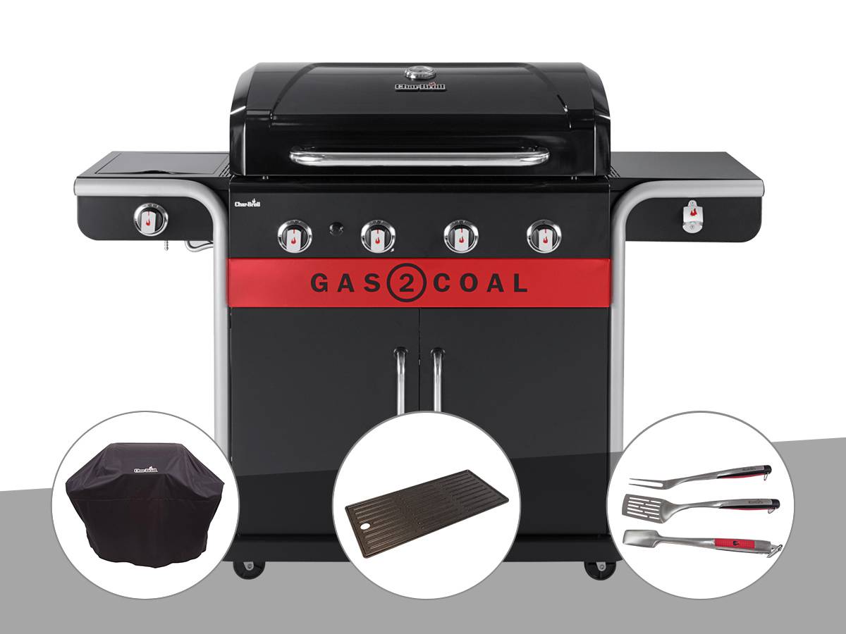 Char-broil - Barbecue à gaz et à charbon Gas2Coal 2.0 4B + Housse de protection + Plancha + Kit 3 ustensiles - Char-Broil - Image 1