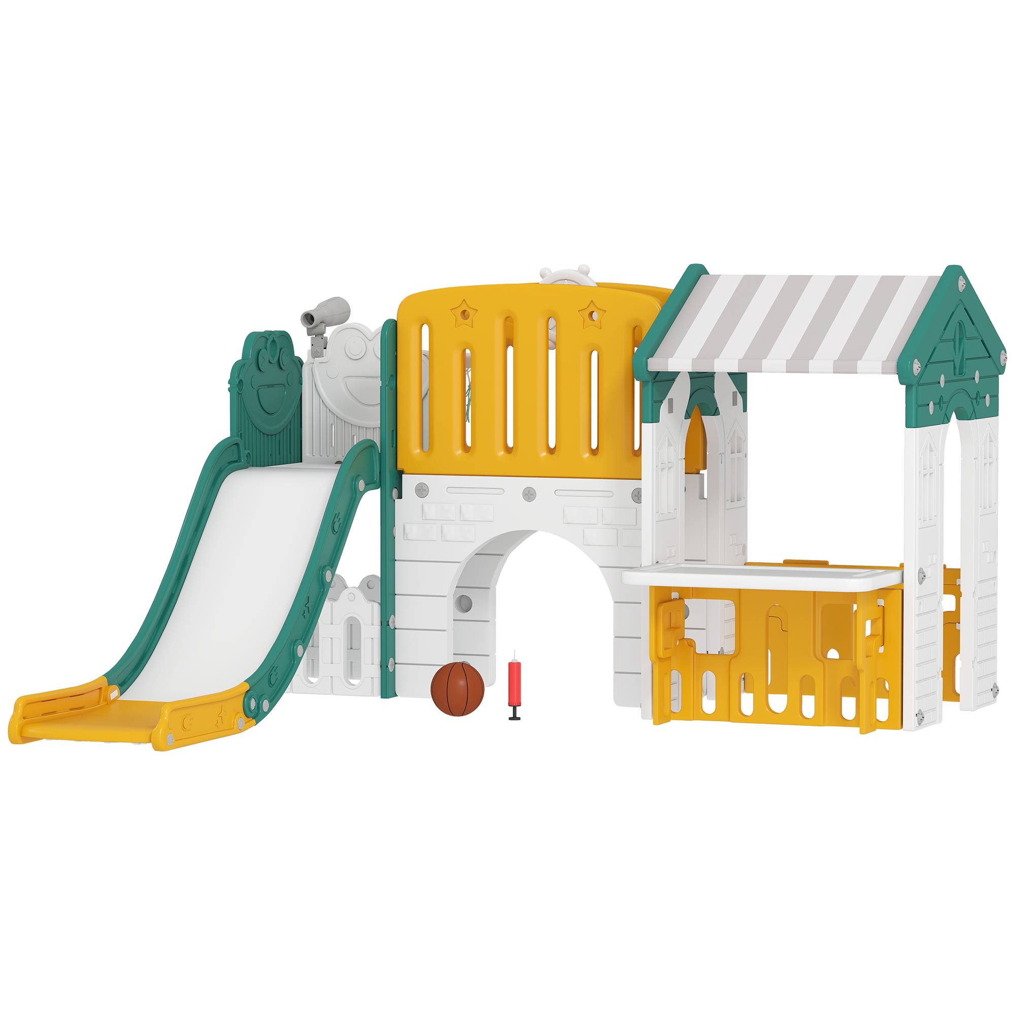 Toboggan 7 en 1 pour enfants, aire de jeux intérieure, structure d'escalade, cabane, tableau noir, panier de basket, 1 à 4 ans, plastique - Image 2