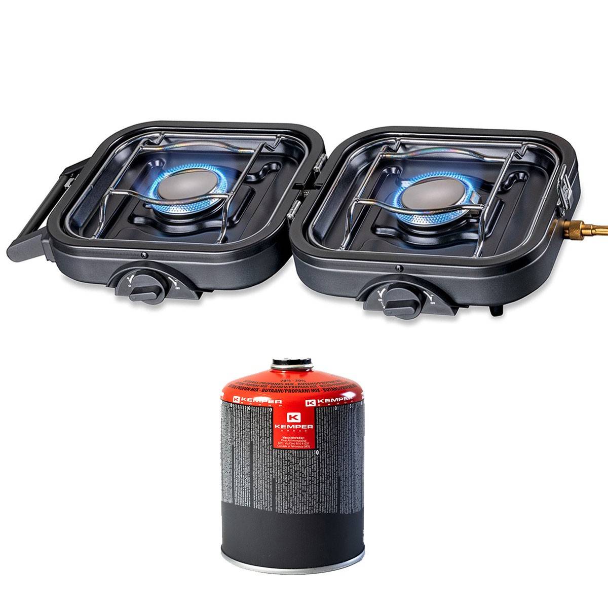 Réchaud gaz 2 feux 4600W pliable + Cartouche de gaz KEMPER - Image 1