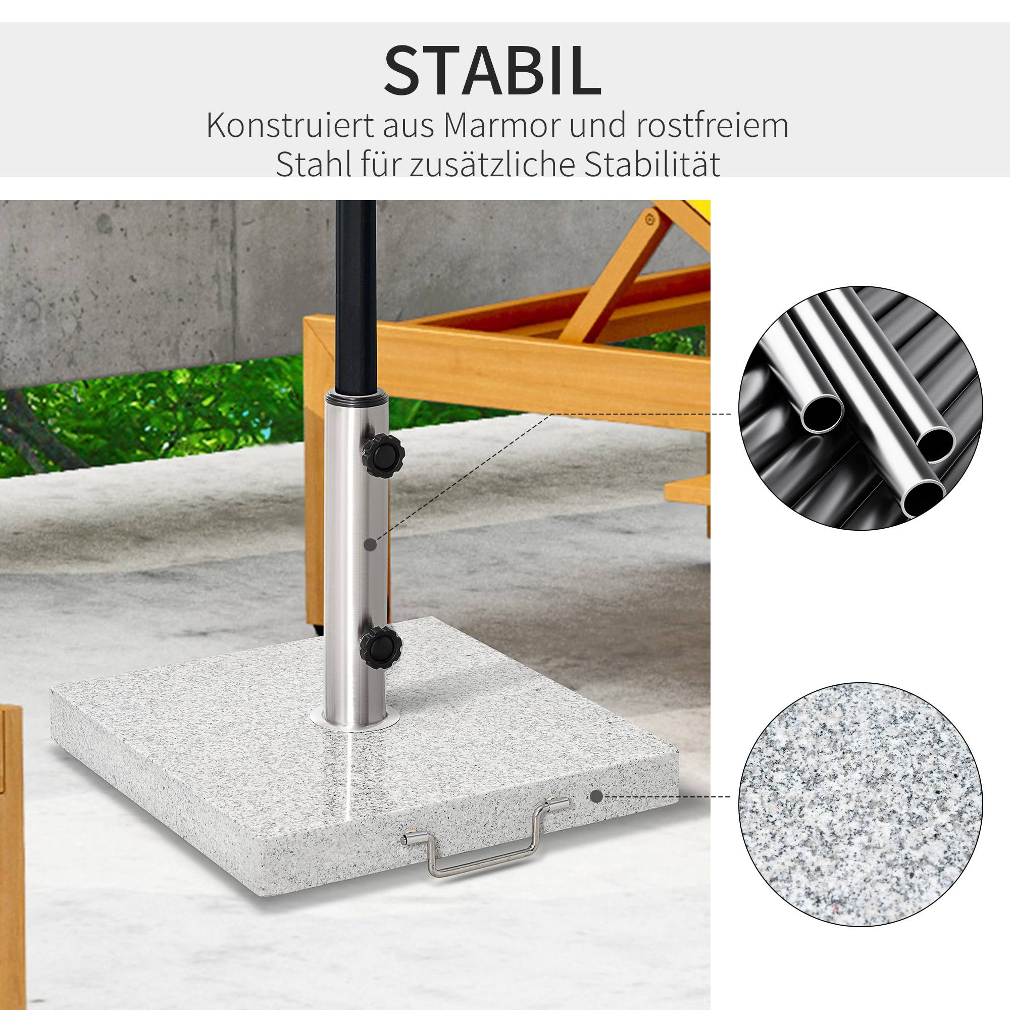Demi-pied de parasol marbre inox balcon terrasse maintien robuste avec poignée 40x40x36cm gris - ComfortXL Outdoor Living - Image 6
