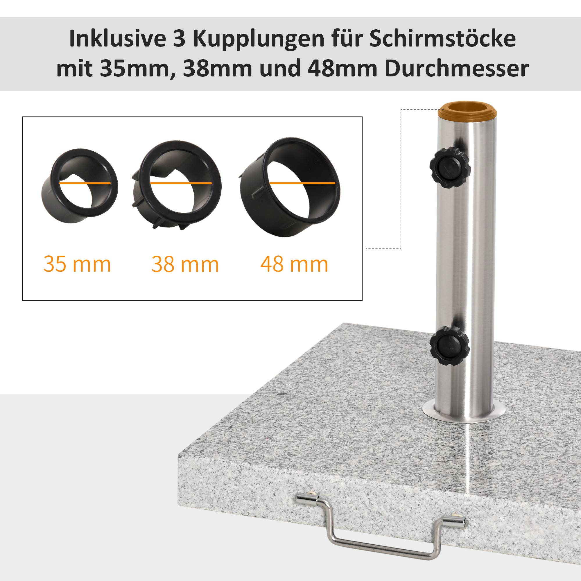 Demi-pied de parasol marbre inox balcon terrasse maintien robuste avec poignée 40x40x36cm gris - ComfortXL Outdoor Living - Image 8