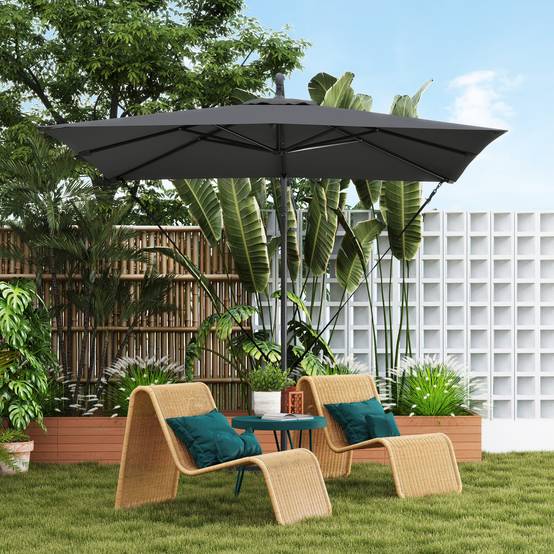 Parasol déporté parasol de jardin Toile ajustable 8 baleines - 247x247x256cm Métal Gris foncé fr325 - Image 4