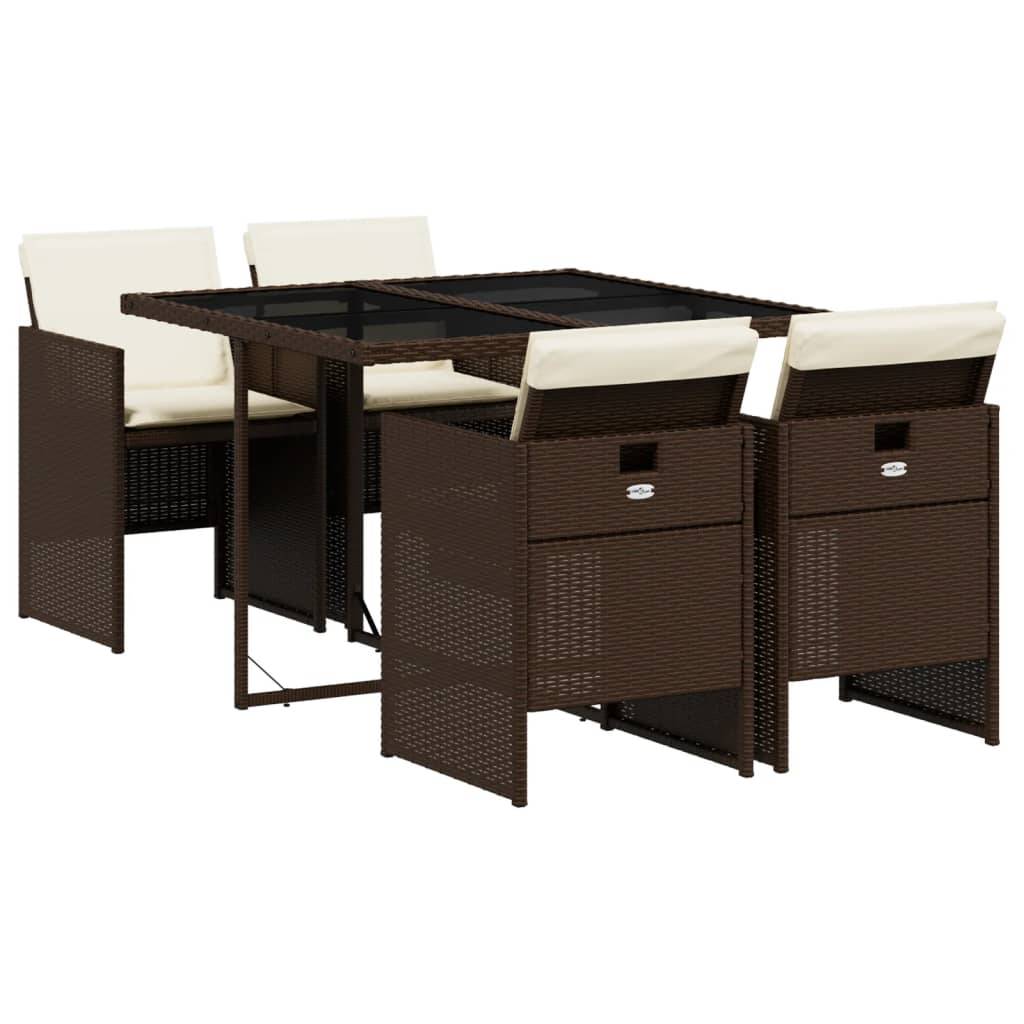 Maison Chic - Ensemble de 5 pcs table de jardin avec chaises - mobilier de jardin et coussins marron poly rotin-JU2656 - Image 1