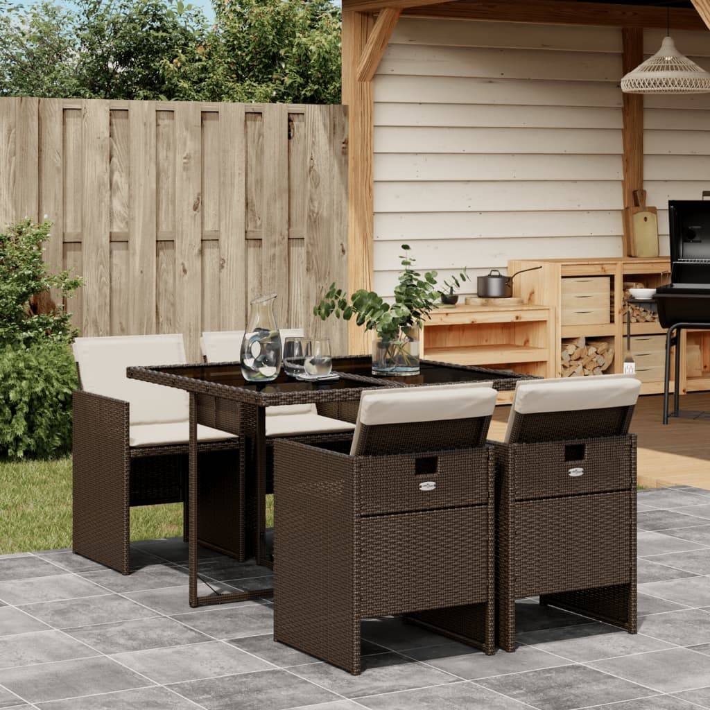 Maison Chic - Ensemble de 5 pcs table de jardin avec chaises - mobilier de jardin et coussins marron poly rotin-JU2656 - Image 2