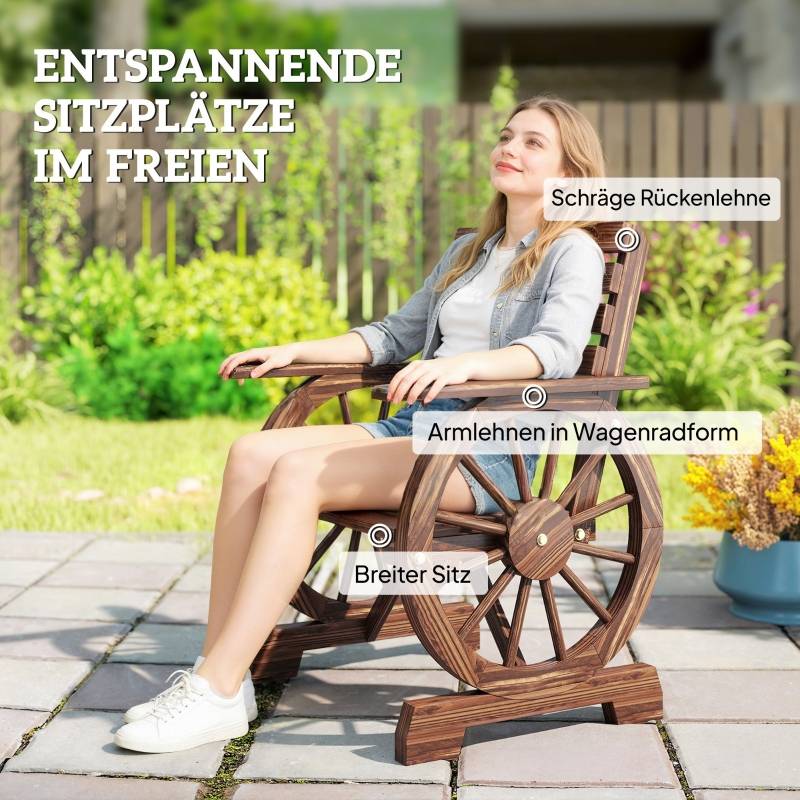 ComfortXL - Fauteuil de jardin bois massif design roue chariot terrasse assise confort 66x55cm marron - ComfortXL Outdoor Living - Image 6