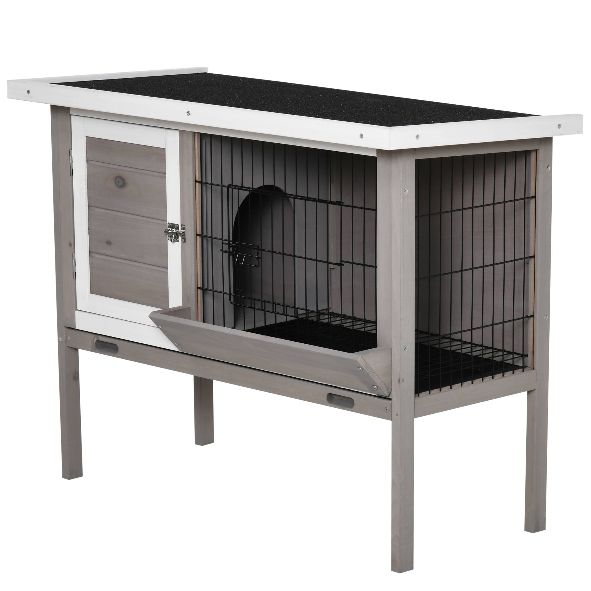 Clapier en bois pour lapin avec toit en asphalte mangeoire plateau amovible et 2 portes 91 x 46 x 71 cm gris - Image 2