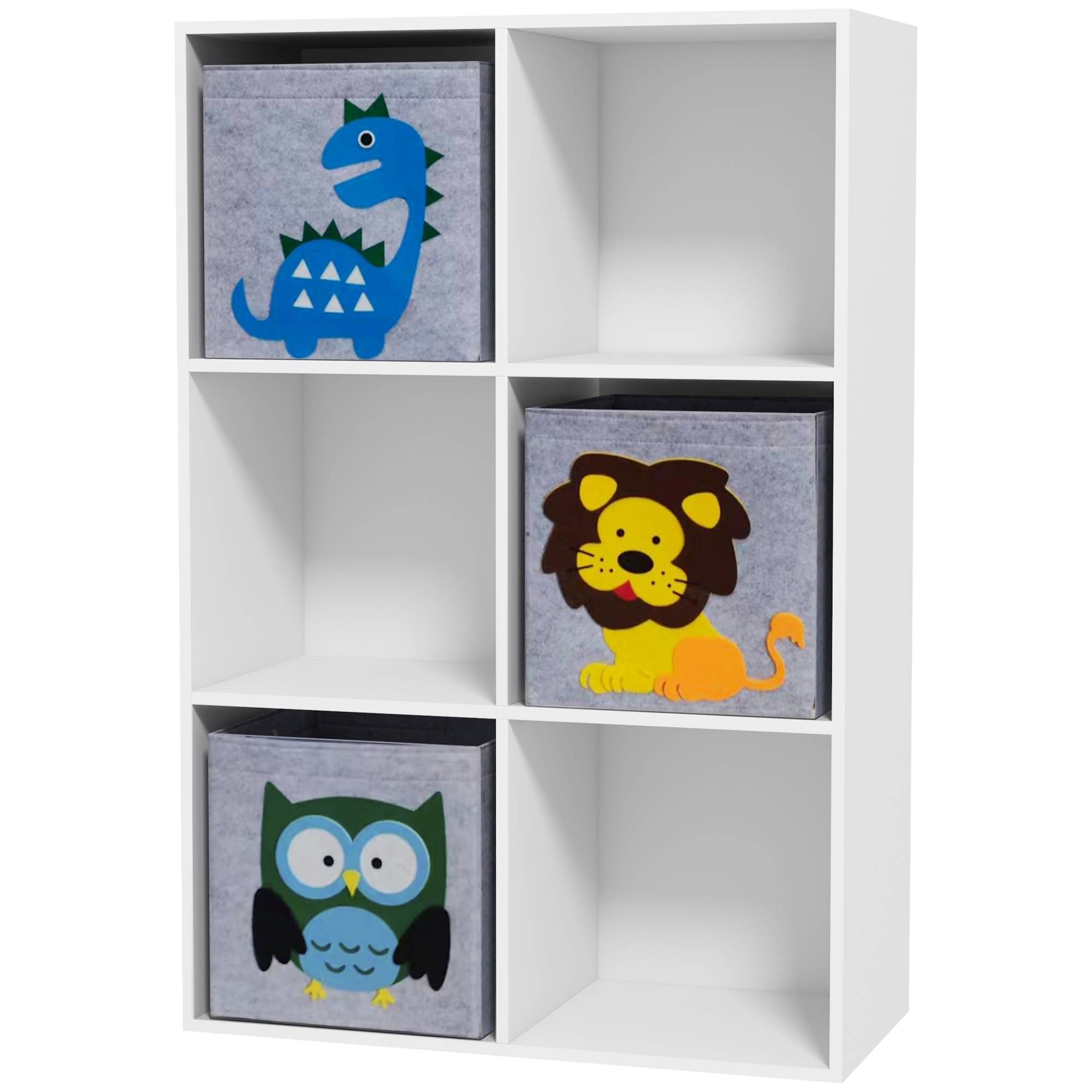 Bibliothèque pour enfants dès 3 ans, 6 compartiments et 3 tiroirs, revêtement en tissu non tissé, 61,8 x 29,9 x 91,5 cm, blanc et gris - Image 2