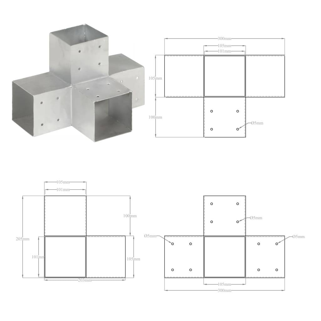 Connecteur de poteau métal galvanisé forme en X 101 x 101 mm, Poids :2.53kg - PANGIVO - Image 7