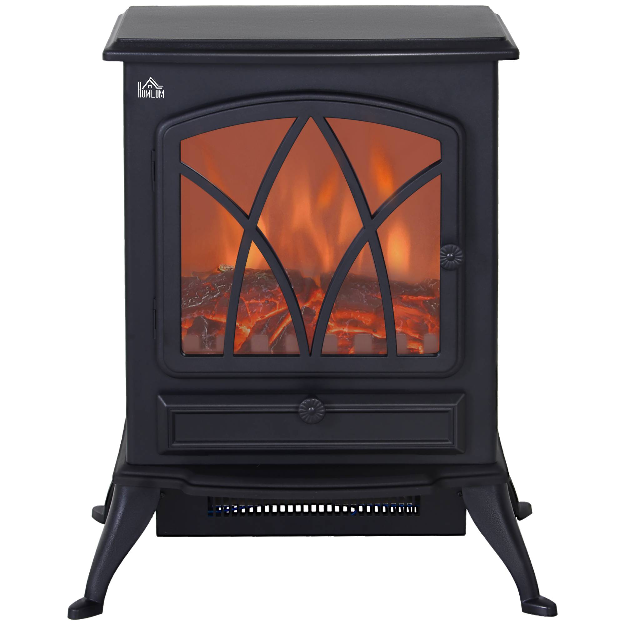 Cheminée électrique mobile 1000W/2000W poêle sur pied silencieux avec effet de flammes, couverture 30 m² noir - Image 2