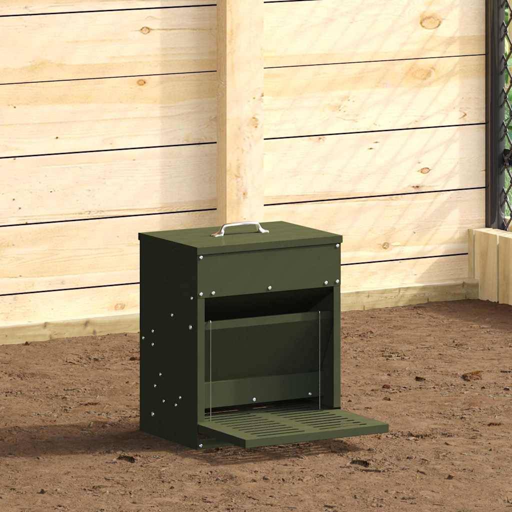 Nourrisseur Pédale Acier Volaille Sécurisé 10kg Vert Olive - ComfortXL Outdoor Living - Image 1