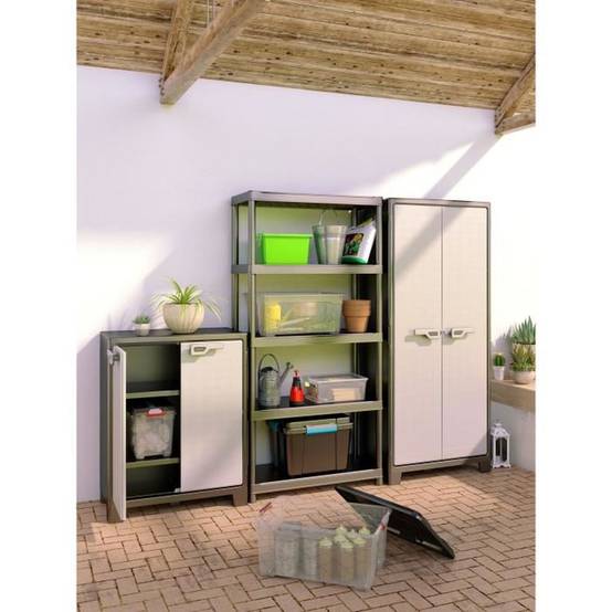 Keter - Armoire de rangement basse en résine Titan, 80 x 44 x 100 cm, 2 portes cadenassables, 4 étagères réglables - KETER - Image 4