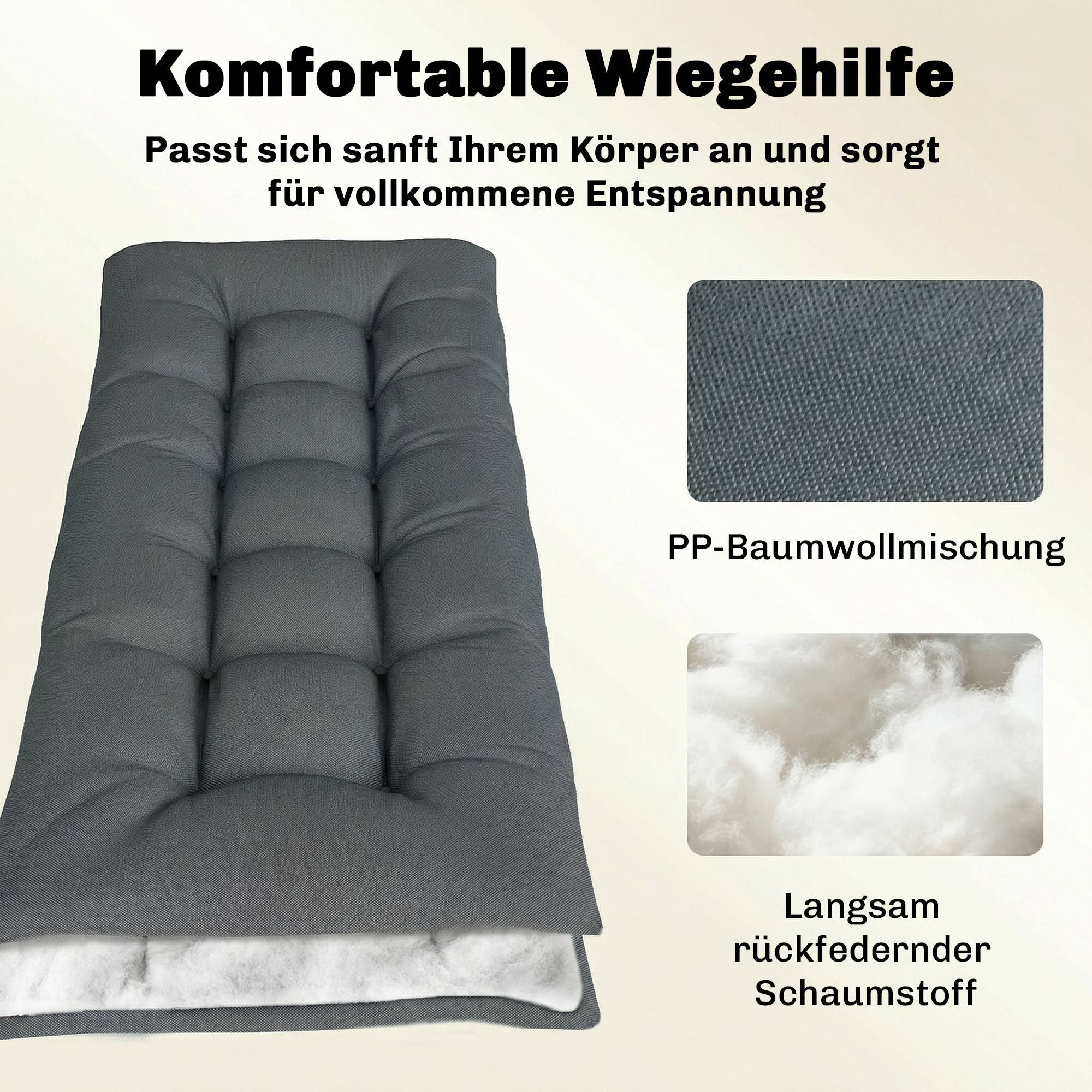 Coussin de palette amovible avec sangles de fixation, compatible avec la plupart des chaises longues, 198 x 65 x 13 cm, gris foncé - Image 7
