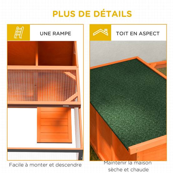 Clapier Extérieur avec Enclos Toit en Asphalte 125,5 x 100 x 49 cm - Image 8