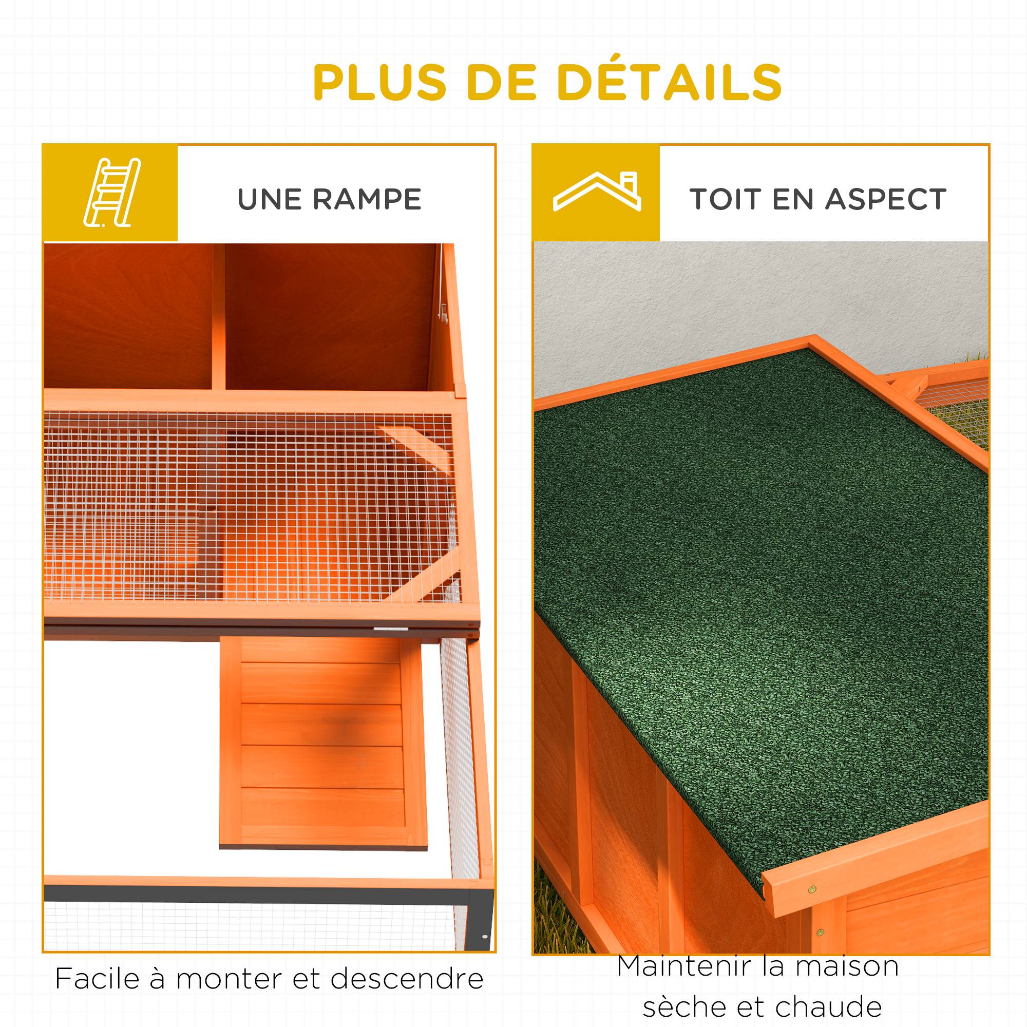 Clapier Extérieur avec Enclos Toit en Asphalte 125,5 x 100 x 49 cm - Image 8