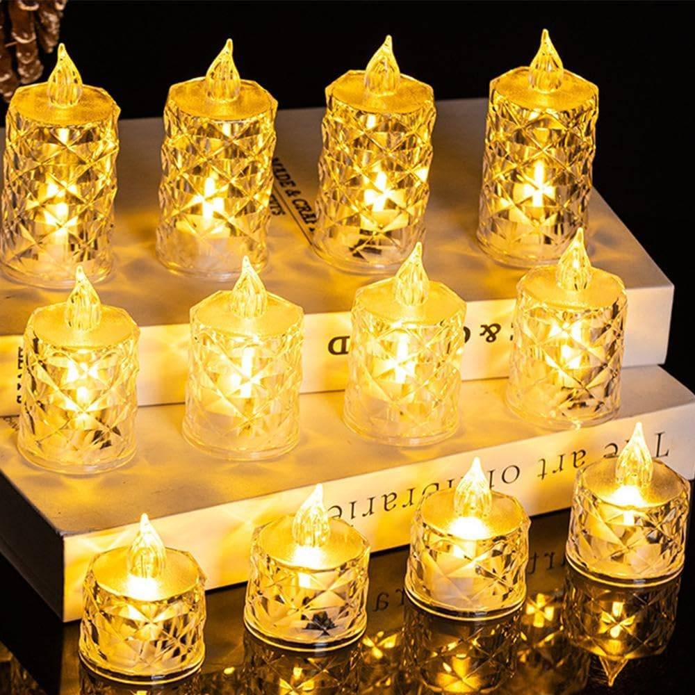 24 bougies cristal LED sans flamme à piles, lumière chaude décorative pour mariages, Noël, dîner romantique, table, décoration de vase - Image 3