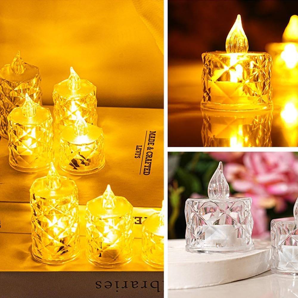 24 bougies cristal LED sans flamme à piles, lumière chaude décorative pour mariages, Noël, dîner romantique, table, décoration de vase - Image 6