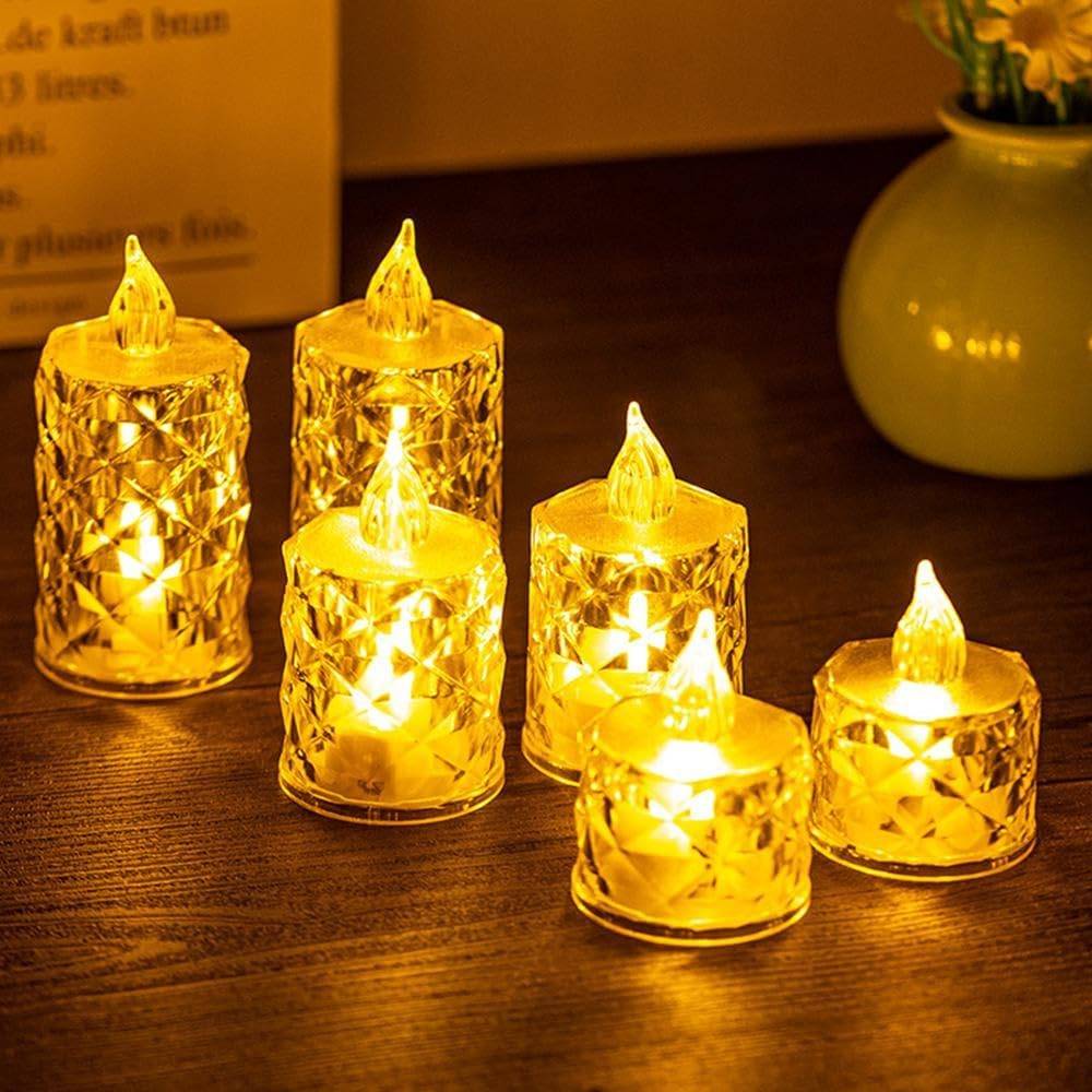 24 bougies cristal LED sans flamme à piles, lumière chaude décorative pour mariages, Noël, dîner romantique, table, décoration de vase - Image 5