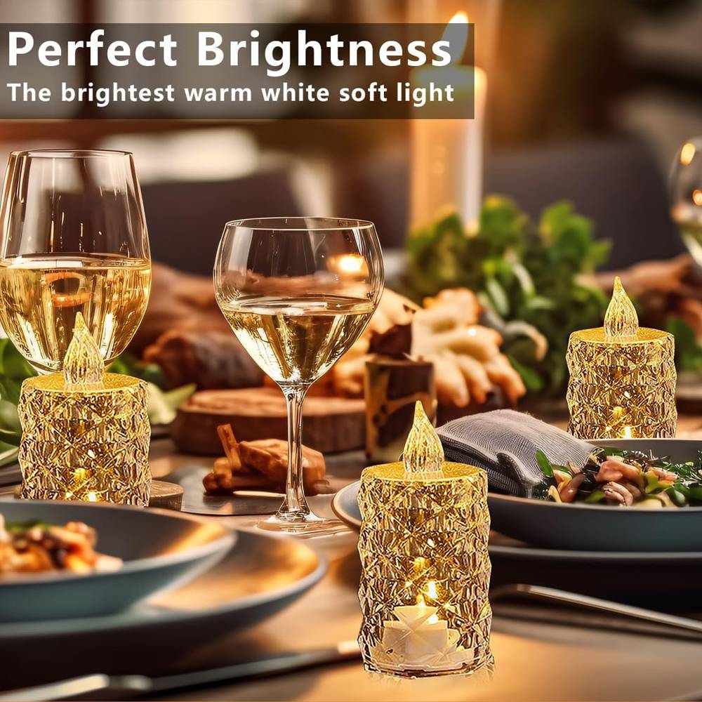 24 bougies cristal LED sans flamme à piles, lumière chaude décorative pour mariages, Noël, dîner romantique, table, décoration de vase - Image 8