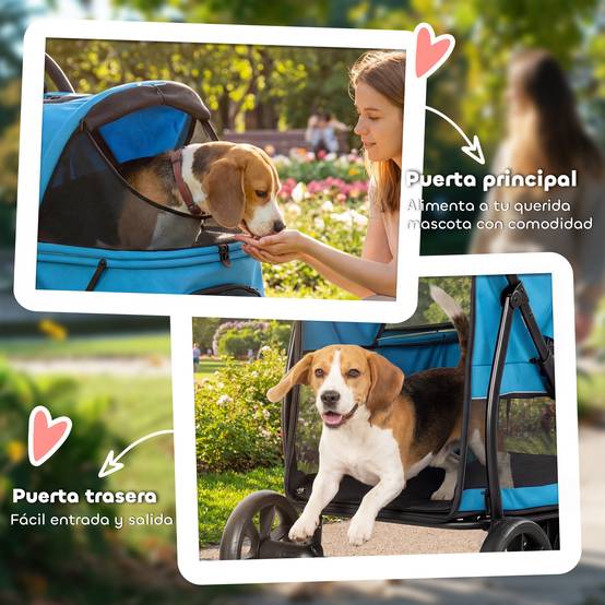 Poussette pliable pour chien à 3 roues, fenêtres en filet, coussin lavable, tout terrain, capacité de charge 20 kg, 92 x 63 x 95 cm, bleue - Image 9