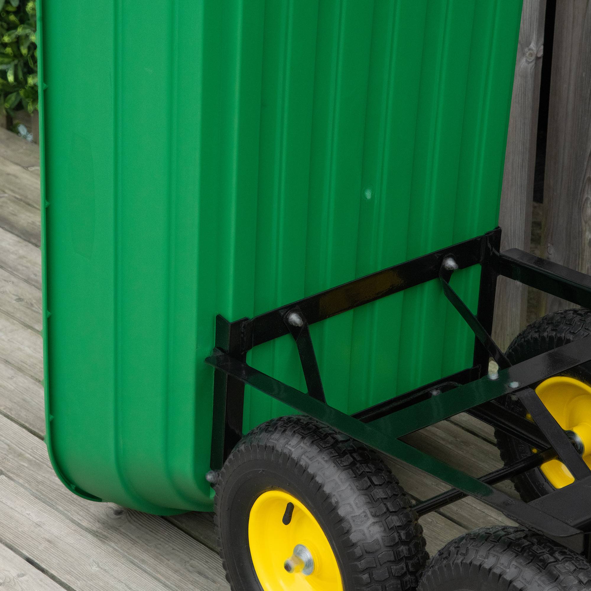 Chariot de jardin acier plastique extérieur benne basculante 125L 118x58x102cm vert - ComfortXL Outdoor Living - Image 9