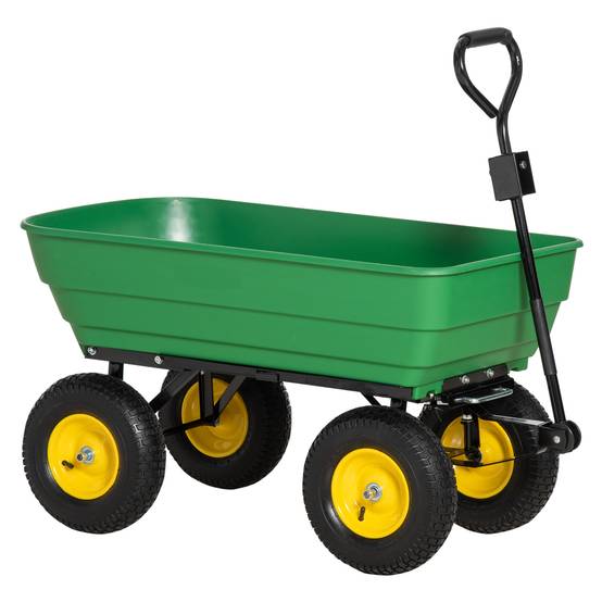 Chariot de jardin acier plastique extérieur benne basculante 125L 118x58x102cm vert - ComfortXL Outdoor Living - Image 1