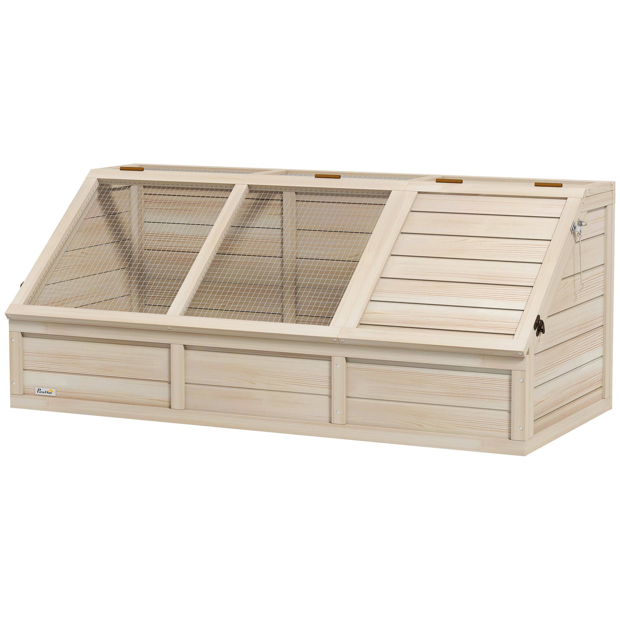 Sans Marque - Maison enclos cage pour petit animal tortue en bois avec couvercle ouvrable, loquets, 2 espaces distincts, bois naturel - Image 2