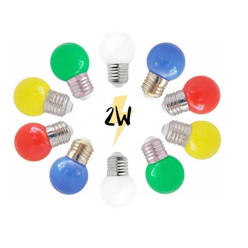 Ampoules guinguette LED 2W multicolore E27 plastique lot de 10 professionnelle