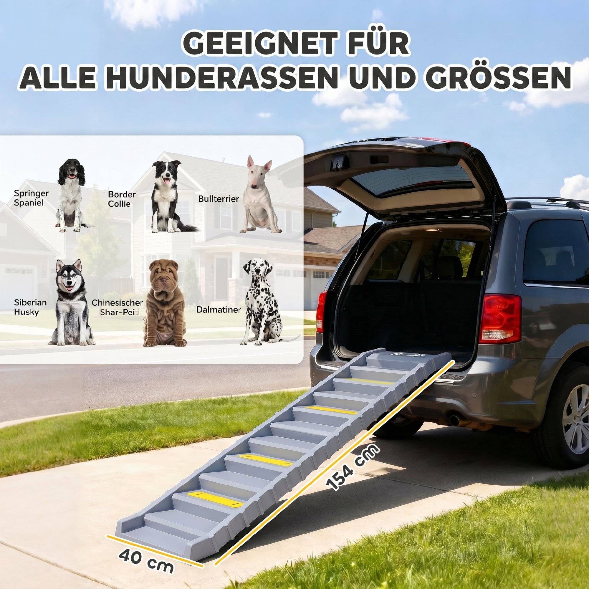 Sans Marque - Rampe auto pliable, 10 marches, grand chien -25kg, 154x40cm - Image 5