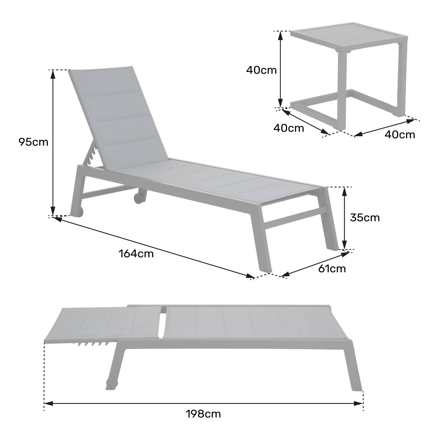 Happy Garden - Set bain de soleil et table d'appoint BARBADOS en textilène taupe - aluminium blanc - HAPPY GARDEN - Image 7