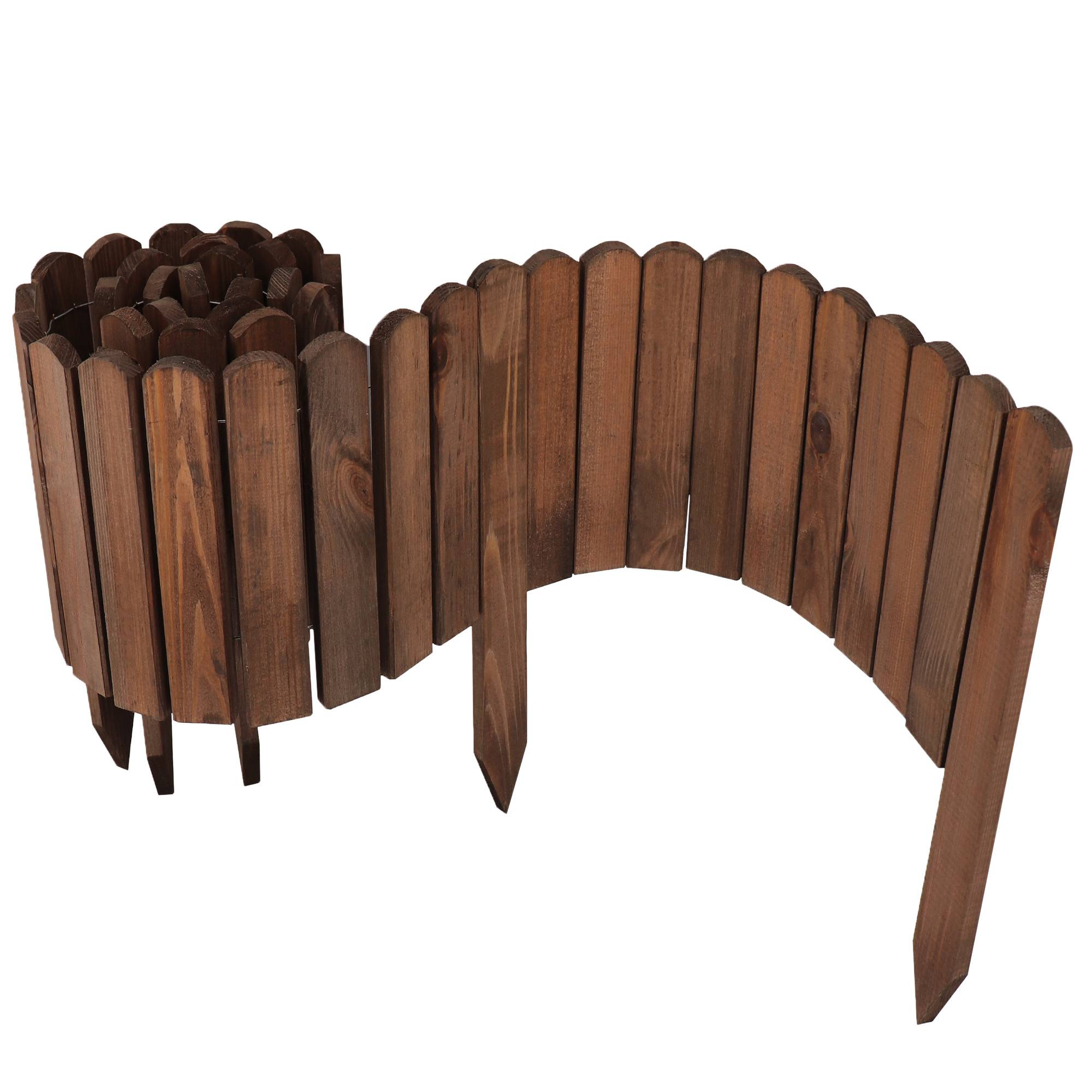 3x Clôture bois rouleau Marron 20x200 cm – Bordure jardin flexible, séparation pelouse et plates-bandes - Image 4