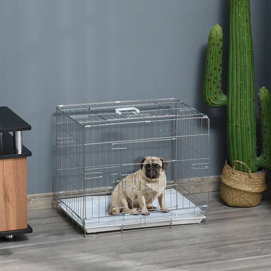 Cage transport petit chien métal galvanisé intérieur pliable porte supérieure 61cm - ComfortXL Outdoor Living - Image 4