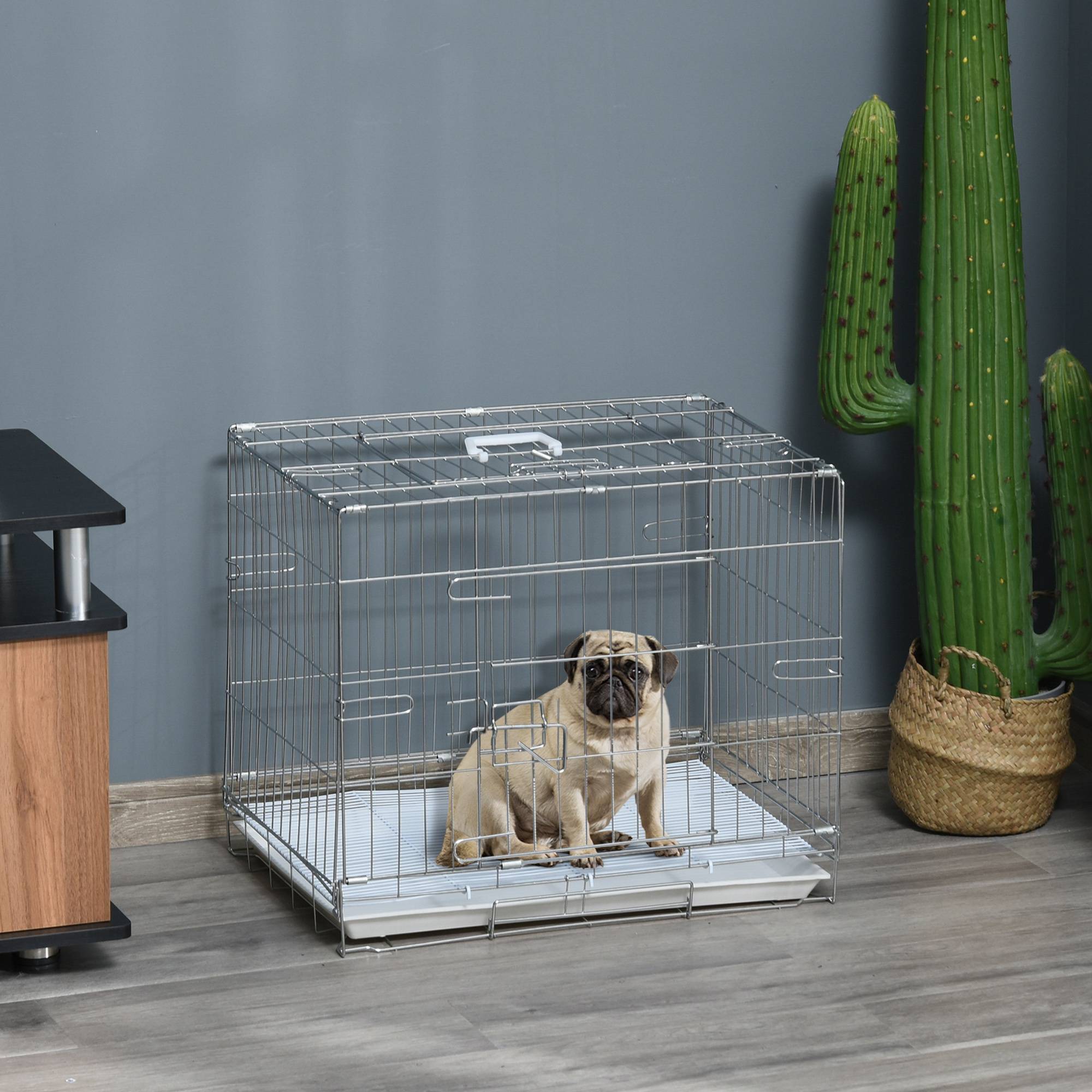 Cage transport petit chien métal galvanisé intérieur pliable porte supérieure 61cm - ComfortXL Outdoor Living - Image 4