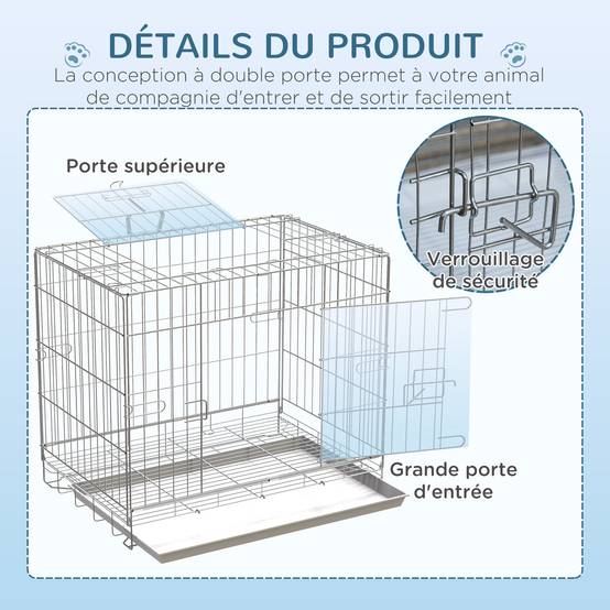 Cage transport petit chien métal galvanisé intérieur pliable porte supérieure 61cm - ComfortXL Outdoor Living - Image 6