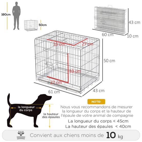 Cage transport petit chien métal galvanisé intérieur pliable porte supérieure 61cm - ComfortXL Outdoor Living - Image 5