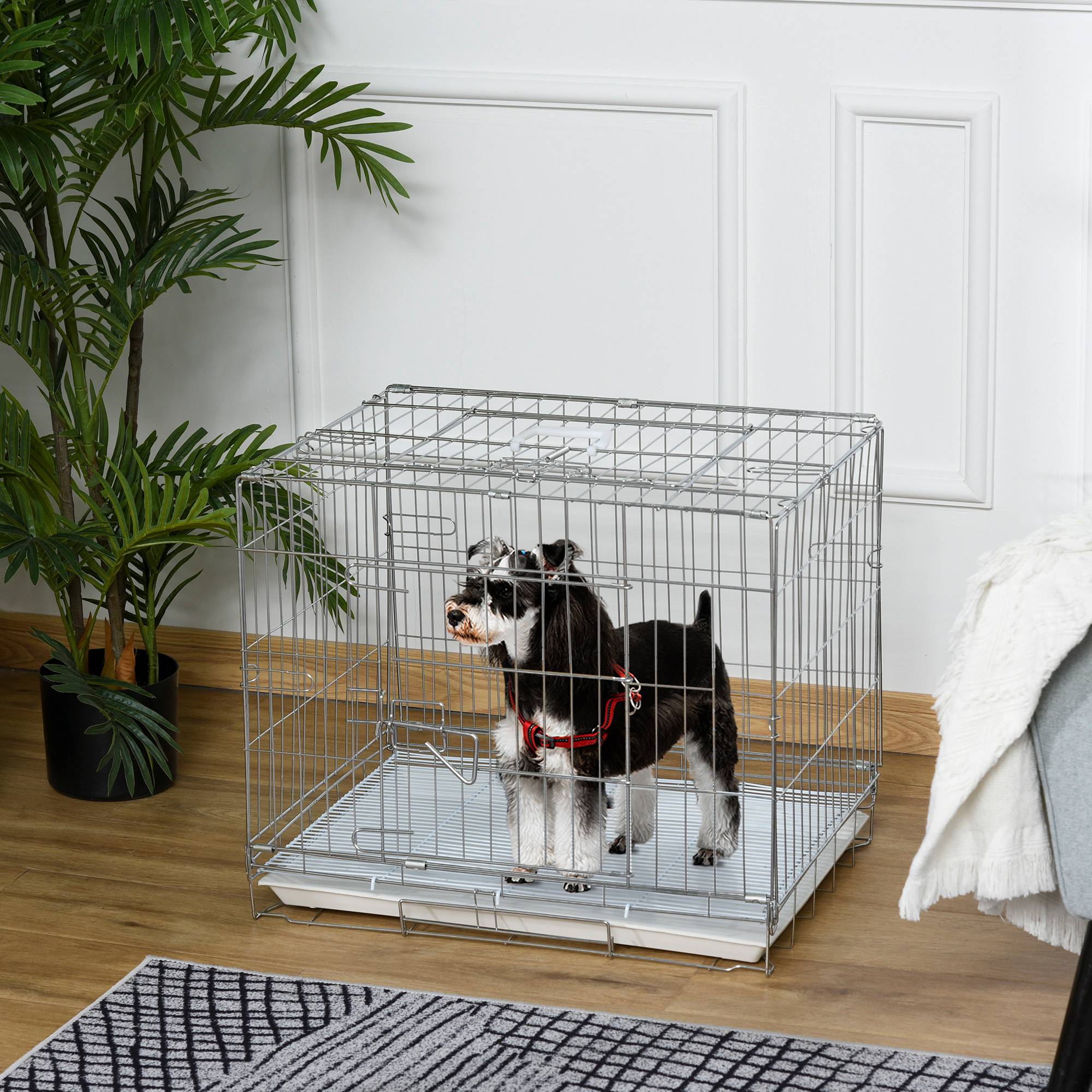 Cage transport petit chien métal galvanisé intérieur pliable porte supérieure 61cm - ComfortXL Outdoor Living - Image 3