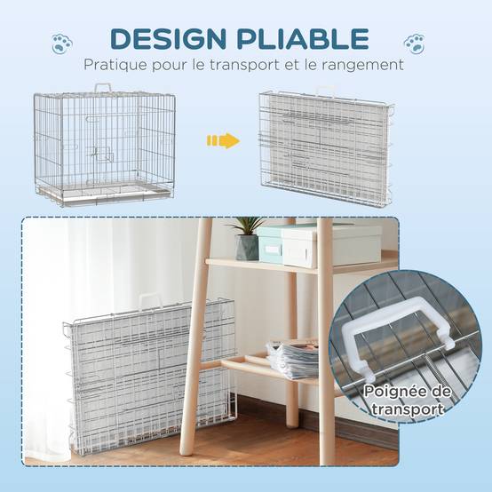 Cage transport petit chien métal galvanisé intérieur pliable porte supérieure 61cm - ComfortXL Outdoor Living - Image 8