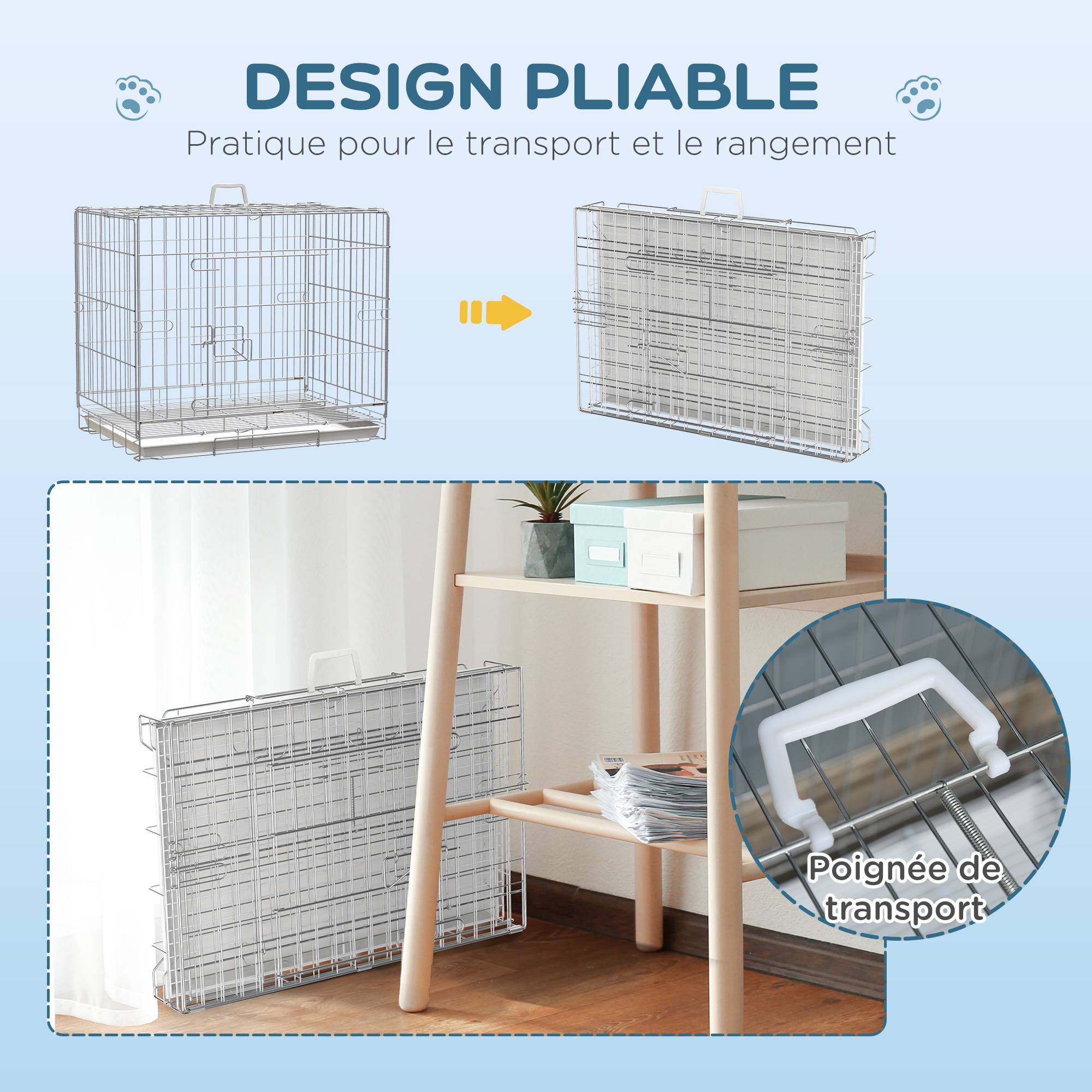 Cage transport petit chien métal galvanisé intérieur pliable porte supérieure 61cm - ComfortXL Outdoor Living - Image 8
