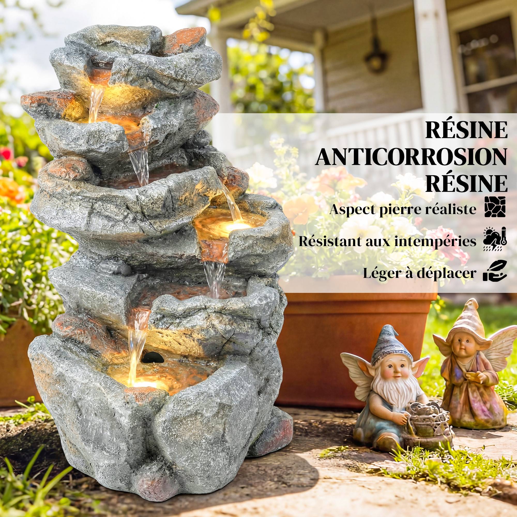 Title: Fontaine de jardin résine gris 33 x 27 x 53 cm - PANGIVO - Image 10