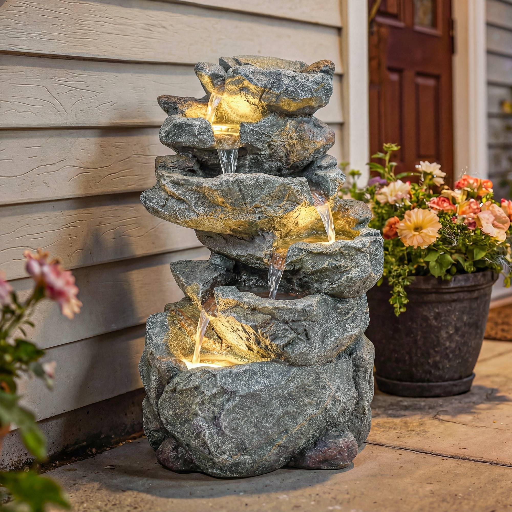Title: Fontaine de jardin résine gris 33 x 27 x 53 cm - PANGIVO - Image 4